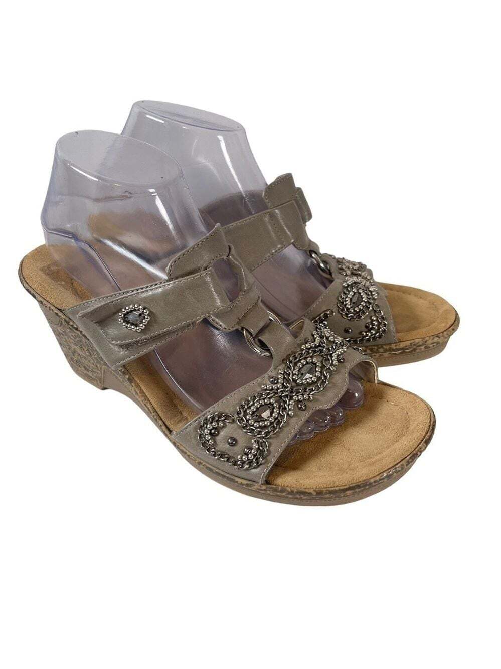 Rieker Women’s Grey Metal Beaded Slide on Wedge Sandal Shoe Size 11 Euro…